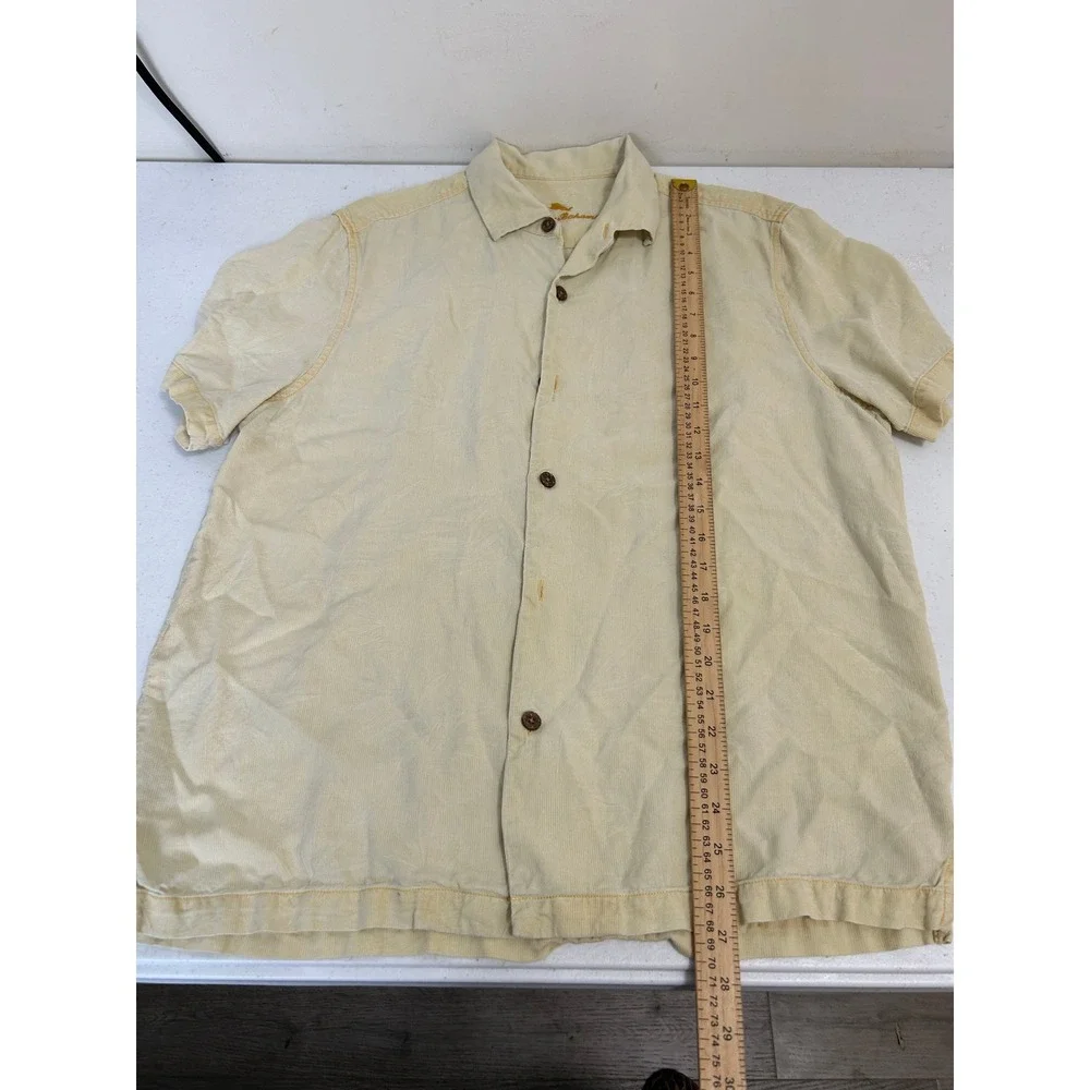 Tommy Bahama Mens Short Sleeve Silk Blend Tropical Jacquard Camp Shirt Yellow‎